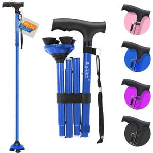 BigAlex Folding Walking Cane for Elderly Adjustable & Portable Walking Stick for Seniors,Pivoting Quad Base,Lightweight,Collapsible with Carrying Bag for Men/Woman