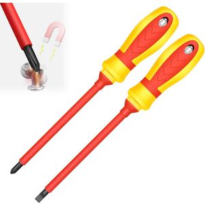 2Pcs Magnetic Screwdrivers Set Phillips and Flat Screwdriver, 1000v Insulated Screwdrivers 4 Inch Multi-purpose Cross Slot Screwdriver Set Cushion Grip Handle for Electricians