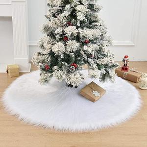 80 Inch Christmas Tree Skirt, Extra Large Thick Faux Fur, White Plush Velvet for Merry Christmas Party Decor