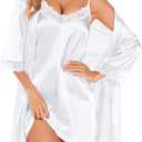 SWOMOG Women's Satin Robe Set 2 Piece Sexy Pajamas Sets Lace Cami Nightgown and Silk Robes Nightwear (Medium, White)