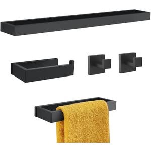 Black Towel Bar Set, 5-Pieces Bathroom Hardware Set,23.6 Inch Towel Rack Set Stainless Steel Towel Holder Set Wall-Mounted Bathroom Accessories
