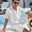 Alex Vando Mens Summer Shirts See Through Sheer Lace Casual Short Sleeve Button Down Beach Shirt (White, L)