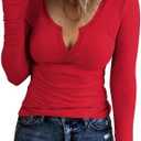 AKEWEI Women's Soft V Neck Ribbed Knit Shirts Basic Long Sleeve Tops Comfortable Long Sleeve Shirts Tunic Blouse Clothes (Medium)