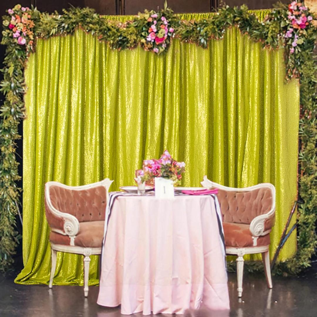Sequin Curtain 4FTx8FT Lime Green Sequin Photo Backdrop Wedding Party Background Shimmer Curtain for Backdrop (4FTX8FT, Lime Green)