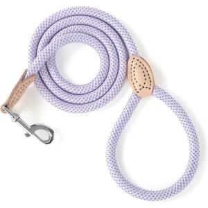 Mile High Life Rope Leash with Genuine Leather Connection, 6 FT/5 FT/4 FT, Heavy Duty Leash for Small Medium & Large Dogs (Purple,60 Inch)
