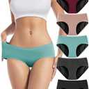 TIICHOO Period Underwear for Women Heavy Flow Soft Menstrual Panties Teens Ladies Leakproof Incontinence 5 Pack L