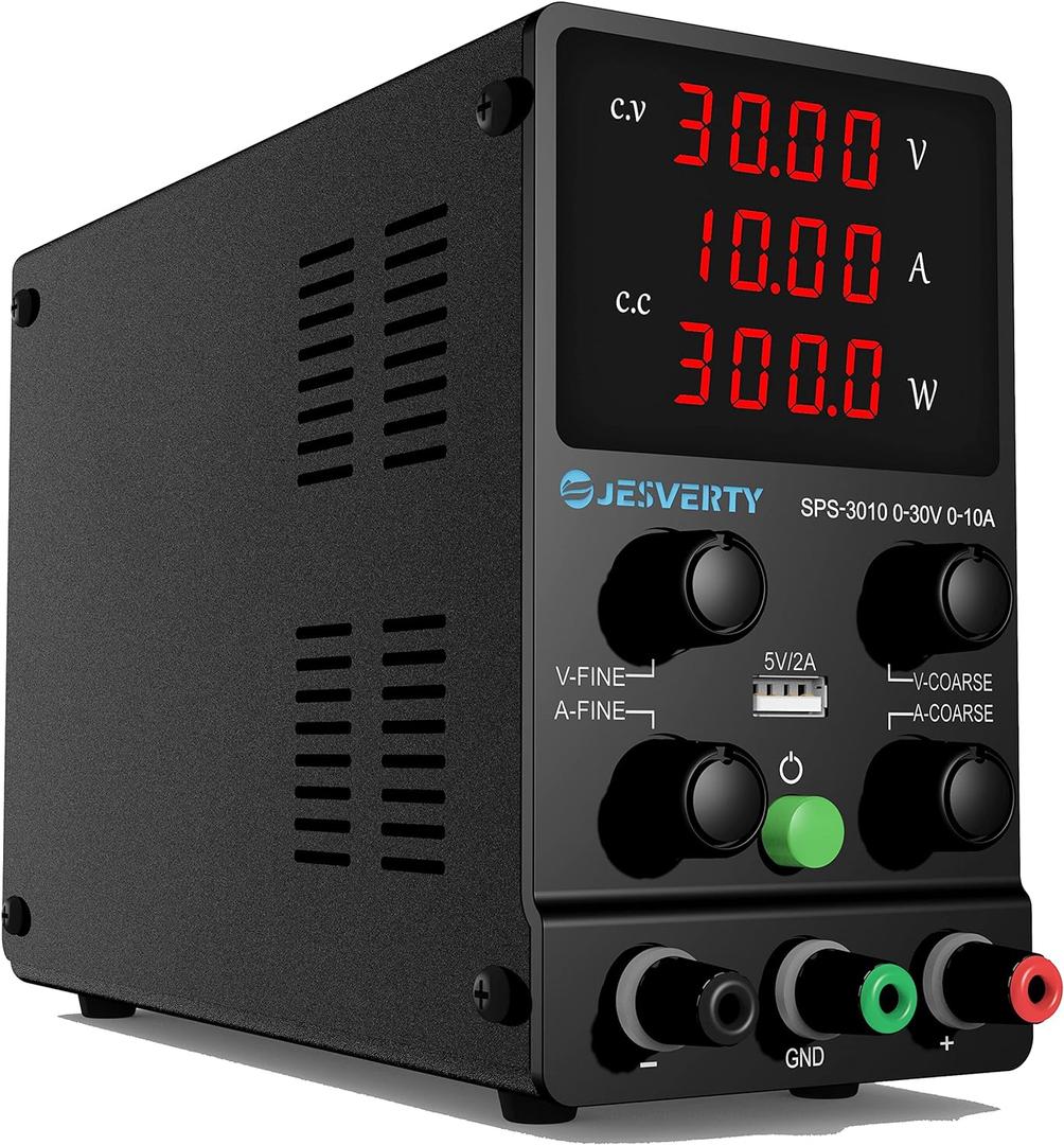 DC Power Supply Variable, 0-30V 0-10A Adjustable Switching DC Regulated Bench Power Supply with High Precision 4-Digit LED Display, 5V/2A USB Port, Coarse and Fine Adjustment SPS-3010