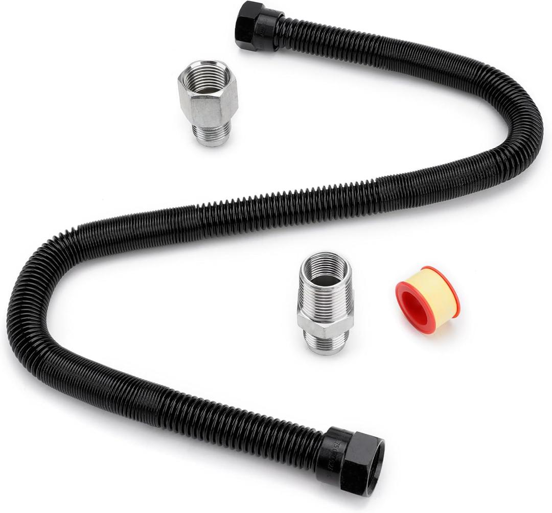 Stanbroil 1/2" OD x 3/8" ID 24" Non-Whistle Flexible Flex Gas Line Connector Kit for NG or LP Fire Pit and Fireplace