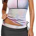 luvamia Women's 2 Pieces Print Zip Front Racerback Tankini Set Swimsuits with Skirt, XXL