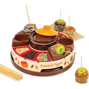 Nostalgia Chocolate & Caramel Fondue Pot, 25 Sticks, Fondue Machine with Decorating and Toppings Trays, Brown, one size