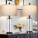 26" Black Glass Table Lamps Set of 2, 3-Way Dimmable Touch Control Living Room Lamp with USB C+A Ports & AC Outlet, Modern Bedside Lamps, Elegant Bedroom Lamps for Nightstand Side End Table Desk