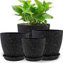 KPUVX Plant Pots Indoor with Saucers & Drainage  4 Pack Flower Pots for Indoor Plants Plastic Planters for Outdoor Planter  8.5/7.5/6.5/6 inches Sizes for All Different Types of Plants (Black)