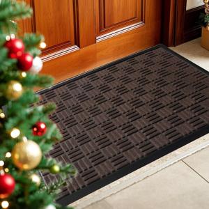 Mibao Front Door Mat, Heavy Duty Durable Welcome Mat for Outdoor Indoor, Dirt Trapper Waterproof Super Absorbent Door Mat for Entryway Outside Patio Porch, 35.5" x 24", Coffee, 2' x 2'11"