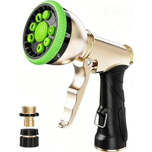 High Pressure Hose Sprayer - Heavy Duty Metal Garden Hose Nozzle with 9 Adjustable Spray Patterns, Water Spray Nozzle for Watering Plants, Lawn Care, Car Wash & Pet Cleaning (green)