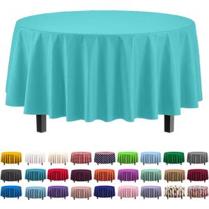 Party Solids 6-Pack Premium Plastic Tablecloth 84in. Round Plastic Table Cover - Aqua