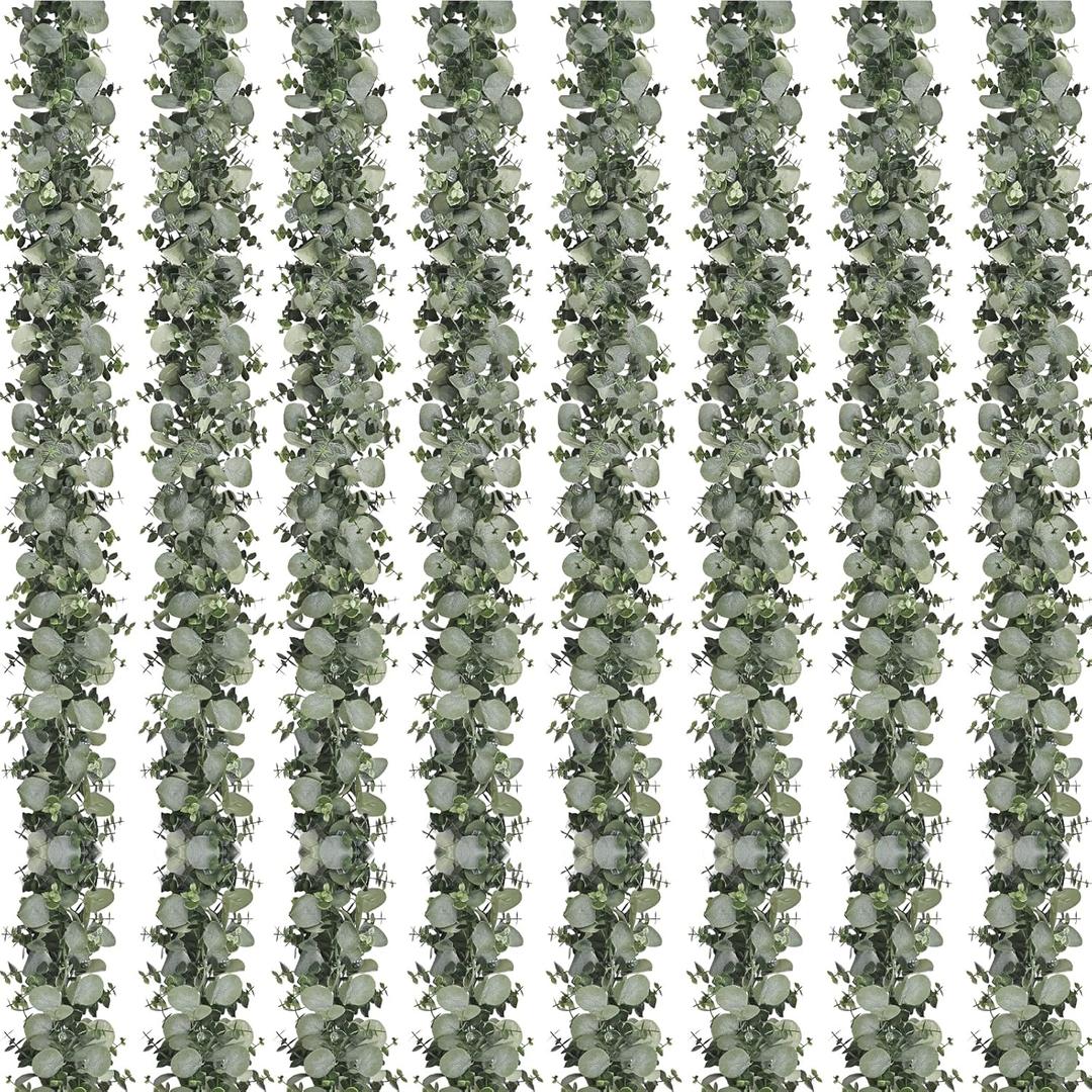Dolicer 8 Packs 6FT Artificial Eucalyptus Garland, Faux Greenery Garland Hanging Fake Silver Dollar Eucalyptus Leaves Vines for Wedding Backdrop Arch Table Wall Party Home Decor
