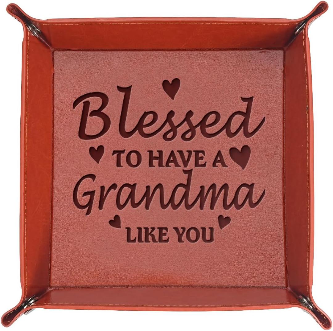 2 x Grandma Birthday Gifts from Granddaughter Grandson, Gift for Grandma Jewelry Ring Dish Blessed to have a grandma like you, Mother's Day Christmas Valentines Day Gifts for Grandma Nana (Grandma Tray)