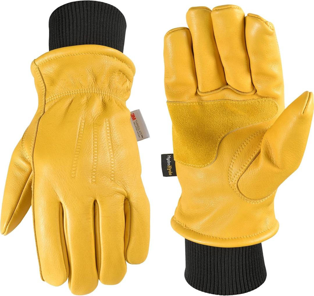 Wells Lamont Men's HydraHyde Leather Winter Work Gloves Water-Resistant Insulated Large (1202L)