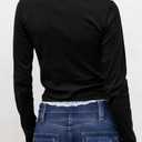 BAIGRAM Women Long Sleeve Lace Patchwork Button Up Henley Crop Shirt Top Y2K Preppy Slim Fit Fall Going Out Tee Girls Clothes Black (L)