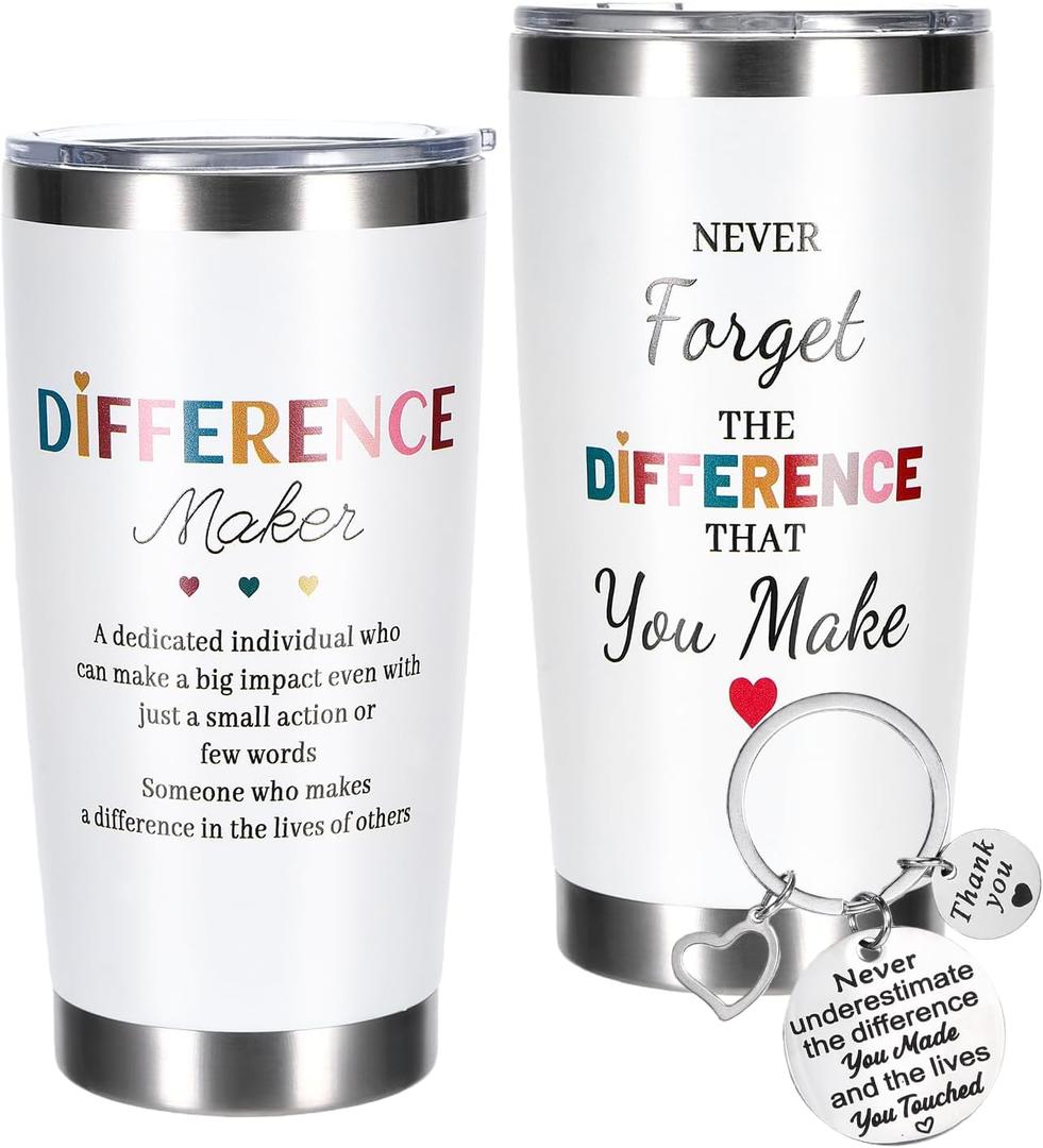 Christmas Difference Maker Gift 20 OZ Stainless Steel Tumbler & Keychain, Employee Appreciation Gifts, Christmas Anniversary Birthday Inspirational Gifts for Teachers Nurse Boss Coworker Best Friend