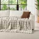Lotus Karen Faux Fur Throw Blanket Linen - 800 GSM Bubble Rabbit Fluff Blanket for Couch Bed Sofa,Softest Fluffy Fuzzy Cozy Blanket,Thick Furry Plush Shaggy Warm Blankets for Women,108x90 Inches, King