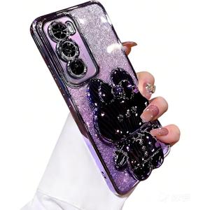 for Samsung Galaxy A17 5G Case for Women Girls,A17 Phone Case Cute Hidden Rabbit Mirror Kickstand Design,Luxury Plating Soft TPU with Bling Glitter Layer Girly Phone Case for Samsung A17 Purple