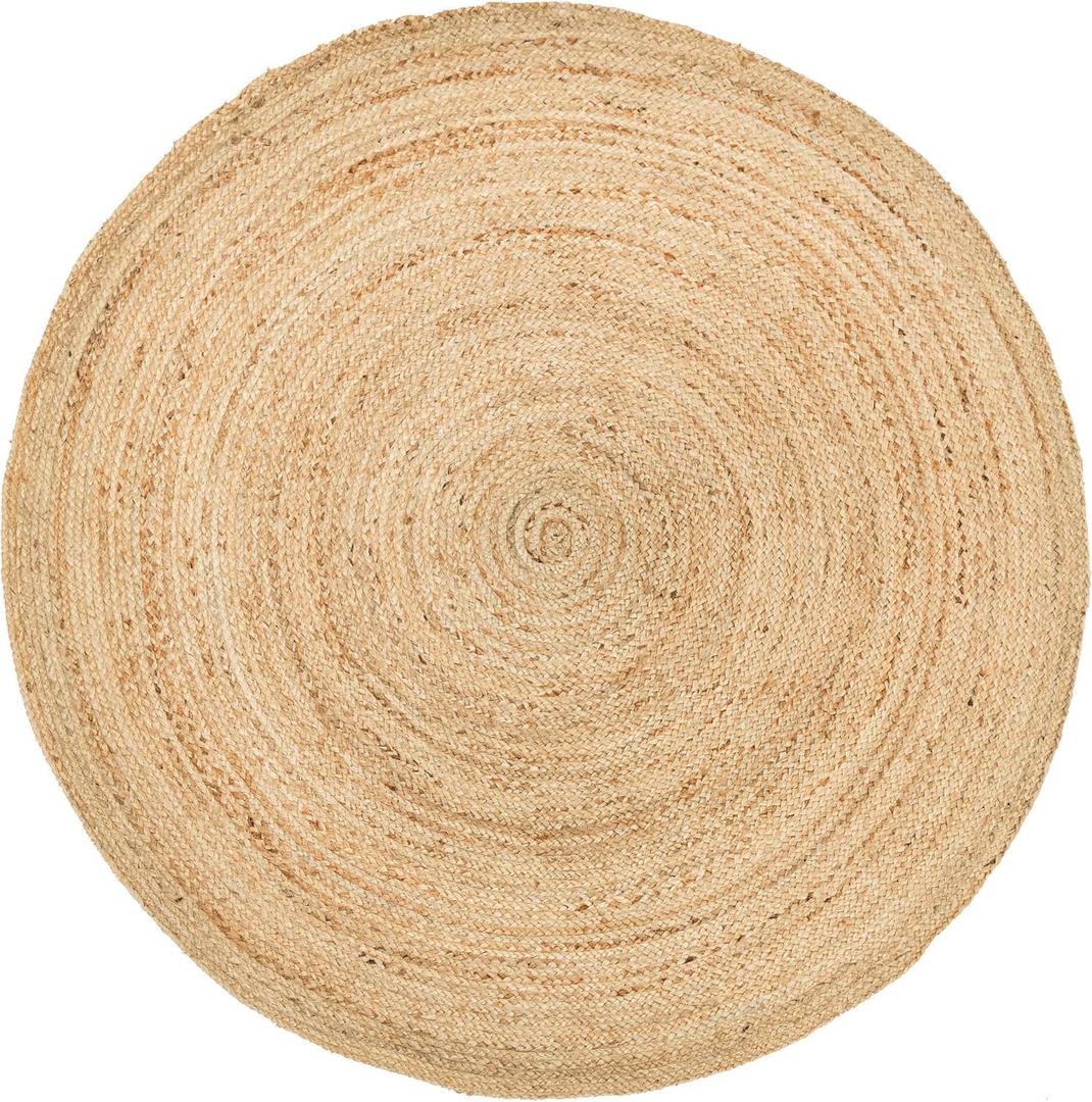 HOMEMONDE Handwoven Jute Area Rug - 4 feet Round Natural Yarn Loom Braided Rug - Eco-Friendly Boho Farmhouse Reversible Design for Bedroom, Living Room, and Kitchen (Natural) (4' (Round))