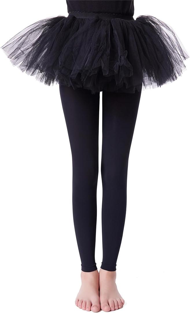 Frola Girls' Opaque Footless Tights Ultra Soft Solid Colored Dance Tights Age 2-13 (6-8 Years, Black)