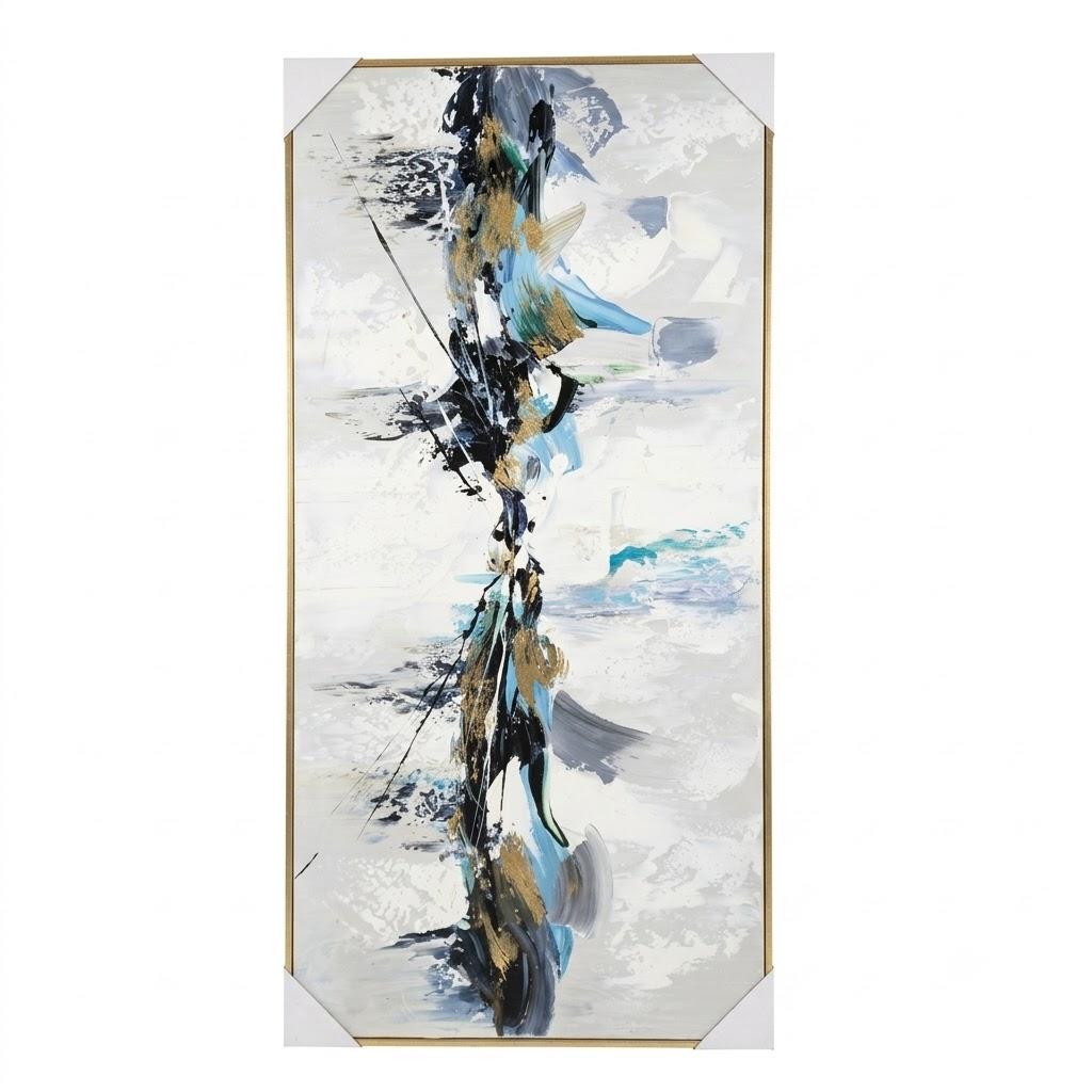 Large Hand-Painted Oil Painting on Canvas Black Frame White Textured Wall Art Abstract Minimalist 3d Artwork Neutral Wall Picture Home Decor for Living Room Bedroom Office Ready to Hang 48x24inch