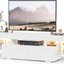 YESHOMY Modern LED TV Stand for Televisions up to 70 Inch with Glass Shelves and Drawer, Gaming Entertainment Center with Multiple Dynamic RGB Modes, for Livingroom, Bedroom, 60 Inch, White (17" Height, White)