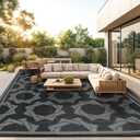 LBRO2M Waterproof Outdoor Rugs 8X10 for Patio Outdoor Plastic Straw Rug Reversible Outdoor Camping Rug for RV, Deck, Beach (8X10 Black Gray)