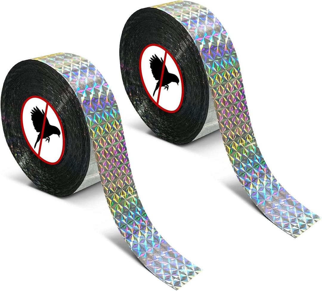 MP mypole Bird Scare Tape Ribbon, 2 * 300 Foot Reflective Tape Ribbon for Birds Woodpecker Scare Reflective Flash Tape Scare Birds Away for Outdoor, House, Garden, Patio, Orchard