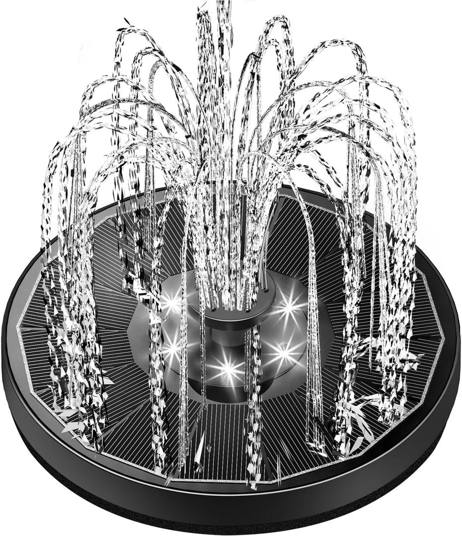Yzert Solar Fountain Glass Panel with 2200 mah Battery, 3.5W Floating Solar Water Fountain with 4 Fixed Rods, Solar Pump for Bird Bath, Garden, Pond, Pool, Outdoor (Black Panel White Lights)