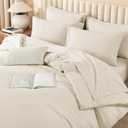 Litanika Bed in a Bag Queen Beige - 7 Pieces Queen Comforter Set Bedding Comforter Sets, Solid Fluffy Bed Set with Comforter, Sheets, Pillowcases & Shams