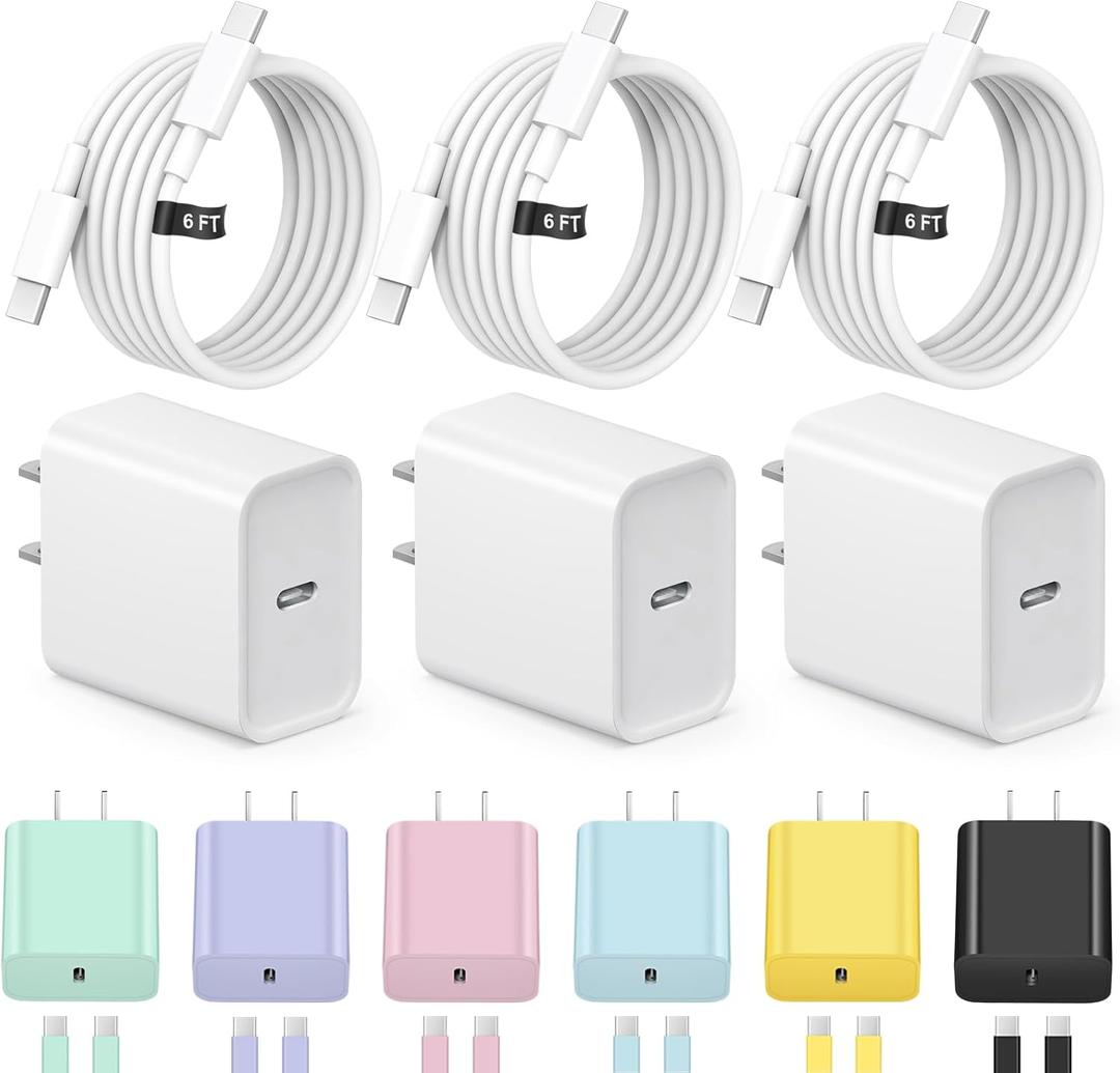 iPhone 17 16 15 Charger Fast Charging 3+3Pack Type C Charger USB C Chargers Block with 6FT Cable for iPhone Air/17/17 Plus/17 Pro/17 Pro Max/16/16 Plus/16 Pro/16 Pro Max/15/15 Pro Max/iPad Pro (White)
