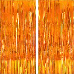 KatchOn, XtraLarge Orange Fringe Backdrop Curtain - 3.2x8 Feet, Pack of 2 Orange Backdrop | Streamers Graduation Decorations 2025 | Basketball Theme Party Decor | 2025 Graduation Party Decorations