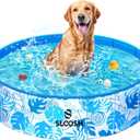 SLOOSH Foldable Dog Kiddie Pool - Portable Hard Plastic Kids Baby Doggie Swimming Pool, Anti-Slip Thick PVC Collapsible Pets Cats Whelping Box Puppy Bathtub (32" x 8")