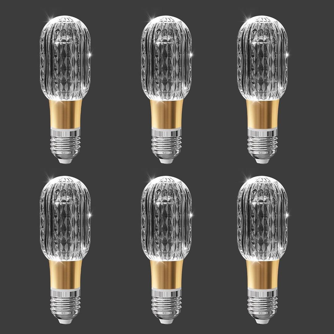 6pcs Acrylic Decorative E26 LED Light Bulbs 5w Equivalent 30 watt, Unique Fancy Light Bulb Soft White 6500k,Non-dimmable Lightbulbs for Living Room Dining Room,150 Lumens (B003-White-6500k, 6pcs)