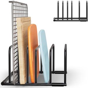 Heavy-Duty 5-Slot Cutting Board Organizer Rack, Space-Saving Kitchen Storage for Cutting Boards, Bakeware, and Cookie Sheets (BLACK - 1 pack)
