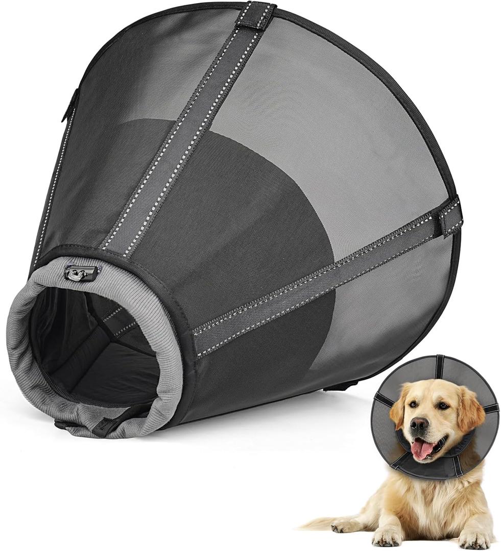 Dog Cone Collar to Stop Licking: Soft Mesh Recovery Collar After Surgery with Detachable Pad, Elizabeth Cone Alternative for Dogs, Normal Eating and Drinking,XS,Matte Black (Black, XS)