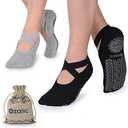Ozaiic Yoga Socks for Women Non-Slip Grips & Straps, Ideal for Pilates, Pure Barre, Ballet, Dance, Barefoot Workout 1 pair Gray