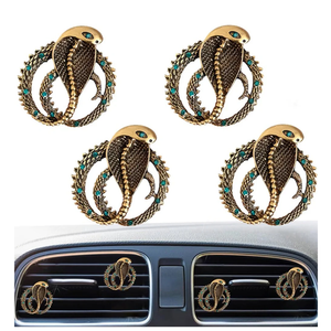4PCS Bling Cobra Auto Air Freshener Vent Clip, Alloy Rhinestone Vent Clips Car Accessories, Auto Vehicle Auto Interior Decorations Badges Adapt for Women Man (Golden)