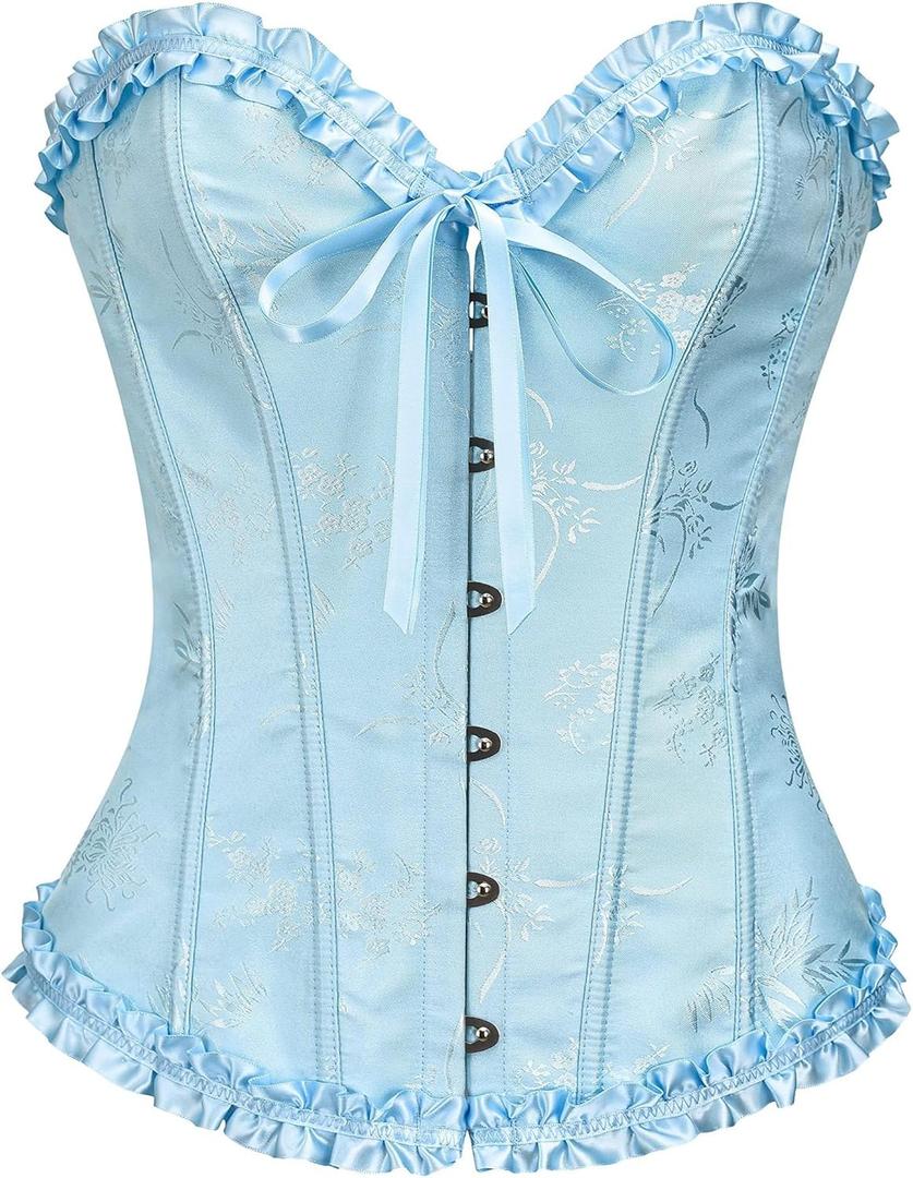 SZIVYSHI Corset Tops for Women, Bustier Shapewear Lingerie, Lace Waist Push Up Bodysuit (Blue, XXL)