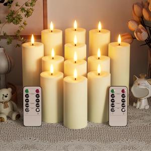 Outdoor Candles with Timer Waterproof: Set of 12 2.2''4'' 5'' 6'' 7'' Flameless LED Pillar Candles with Remote Battery Candles Flicking Ivory for Fireplace Christmas Patio Wedding Centerpieces