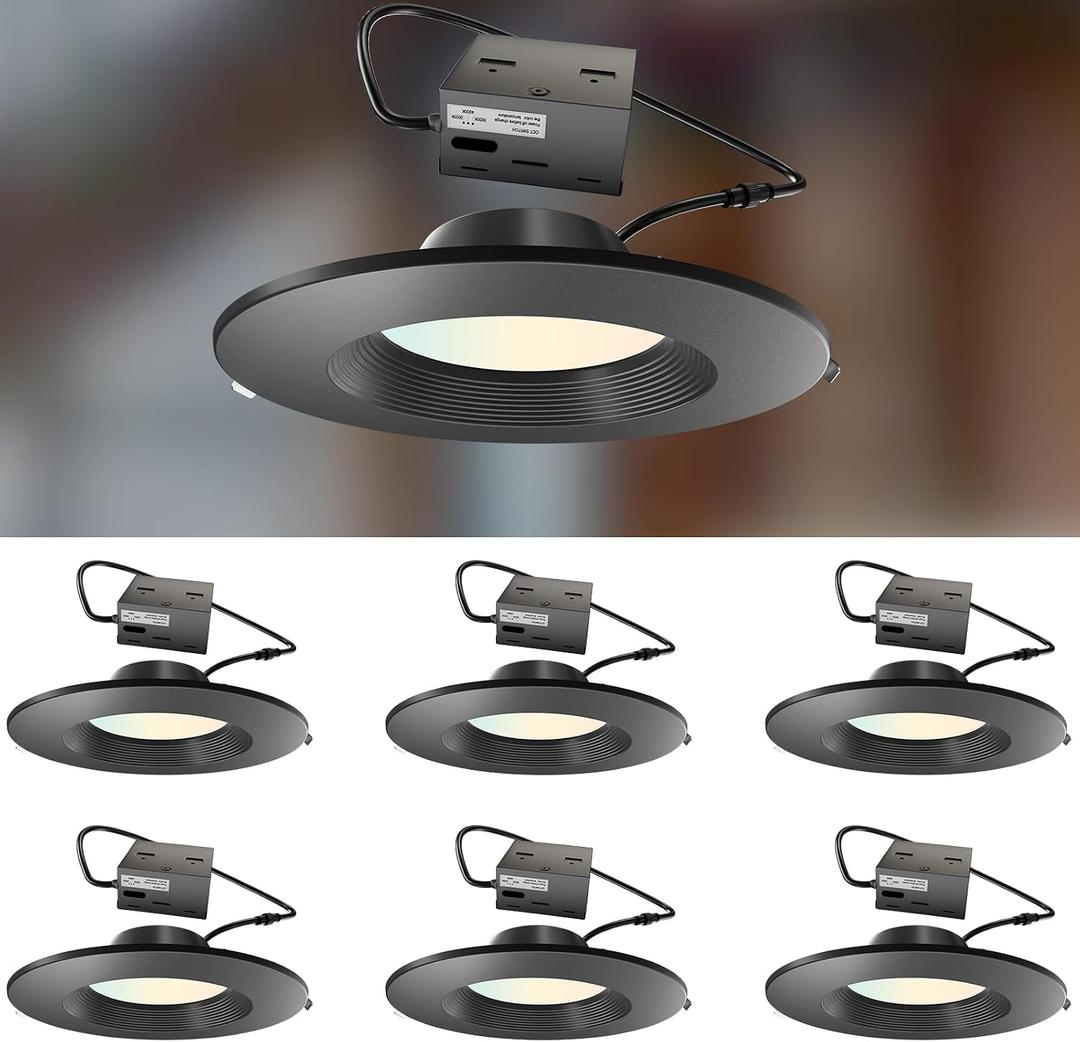 Lightdot 6 Inch Recessed Lighting 6 Pack Black, 12W Dimmable LED Downlight 3CCT Selectable (3000K/4000K/5000K), Anti-Glare Slim Canless Ceiling Light, Fixed 6 Pack