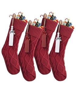 Mr. Pen- Personalized Christmas Stockings with Wooden Name Tags, Set of 4, 18" Colorful Cable Knit Stockings for Christmas