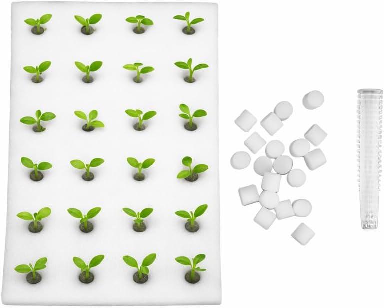 DOITOOL 24 Hydroponic Sponges Planting Tool Planting Tray with 24 Holes Floating Gardening Plate Soilless Cultivation Sponges Cubes Tray for Small Bud Growth & Grow Seedlings, 23.62 x 15.75 x 1.18 inches