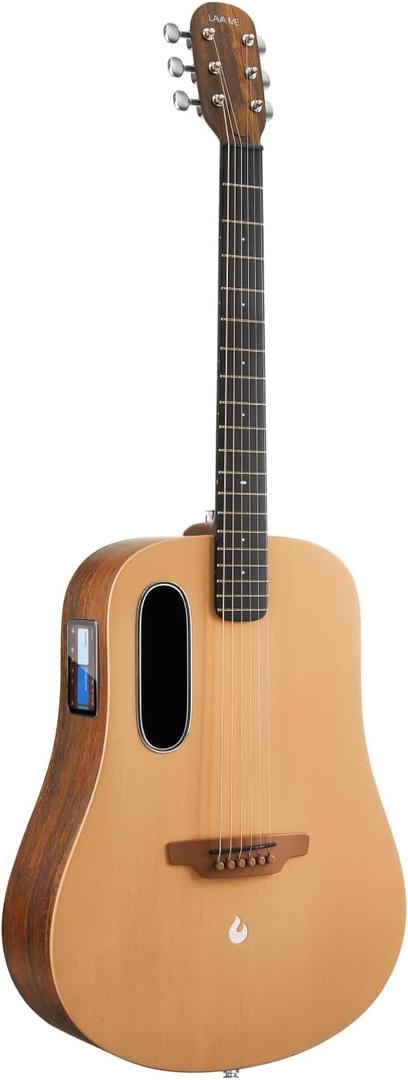 LAVA ME 4 Solid Spruce Top Series,HILAVA 2.0 Smart Acoustics Electric Guitars,right handed,with 3.5 inch TouchScreen,FreeBoost 2.0, AirFlow Bag, Woodgrain Brown/Burlywood,41 inch