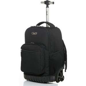 NEW TILAMI 18 Inch Rolling Backpack with Wheels for Girls Boys Kids Laptop Backpack School Travel, Pure Black