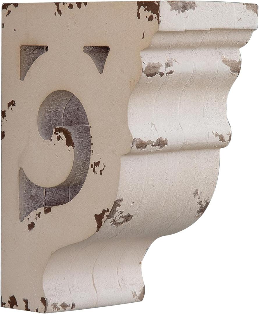 SOFE Corbels for Shelves Shabby Chic White Wood Corbels, Decorative Shelf Brackets Rustic Shelf Farmhouse Decor Distressed Vintage Small Floating Shelves for Wall, Living Room, Retro Wood Bookend